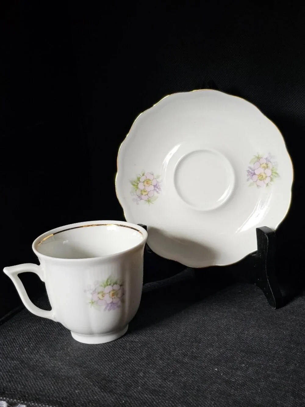 Vintage Vohenstrauss Johann Seltmann Demitasse Cup & Saucer Purple Flowers